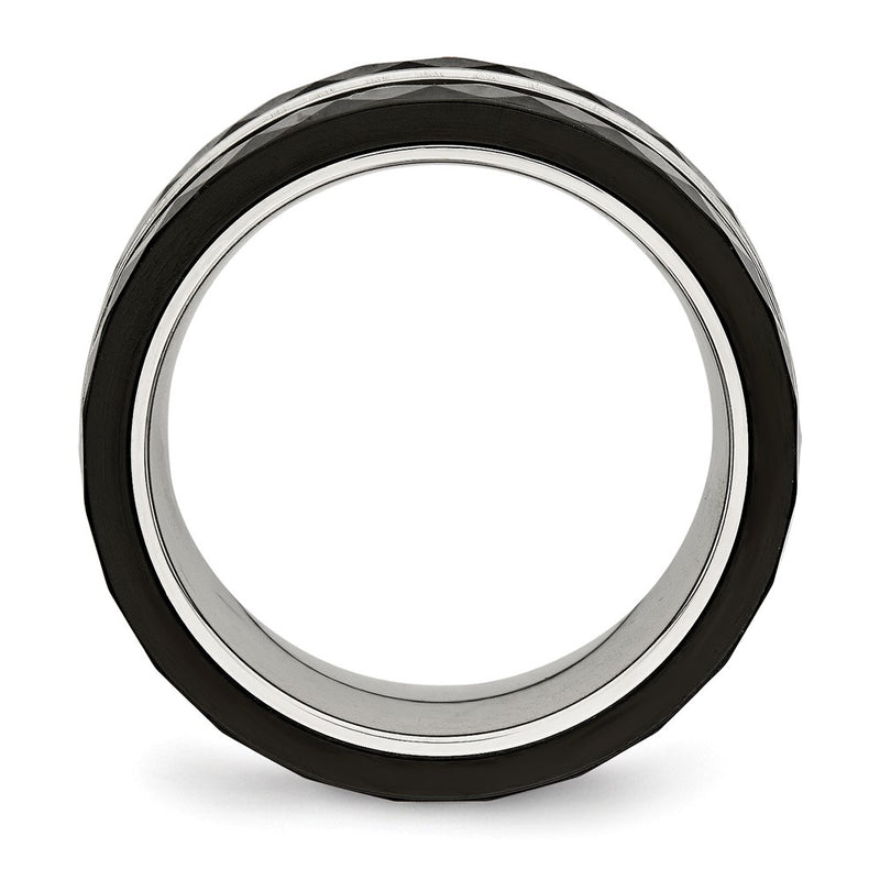 Stainless Steel Polished Faceted Black Ceramic Cz Ring
