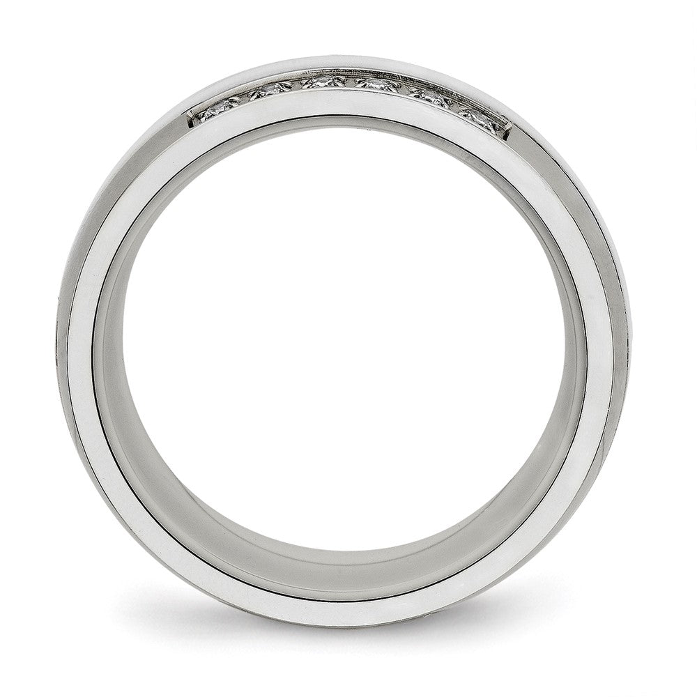 Stainless Steel Polished White Ceramic Cz Ring