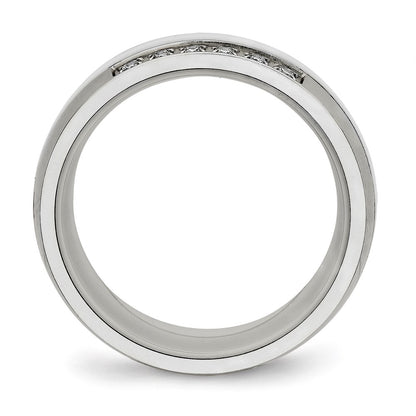 Stainless Steel Polished White Ceramic Cz Ring
