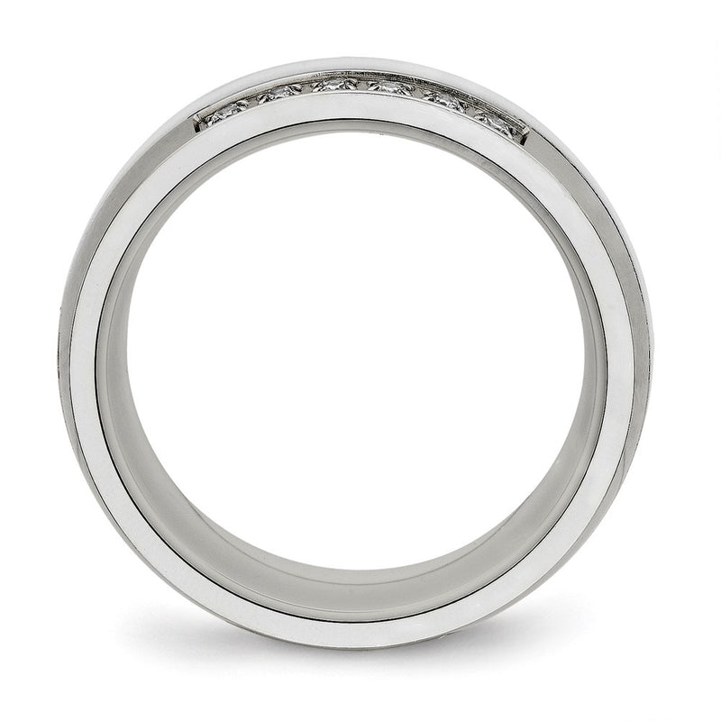 Stainless Steel Polished White Ceramic Cz Ring