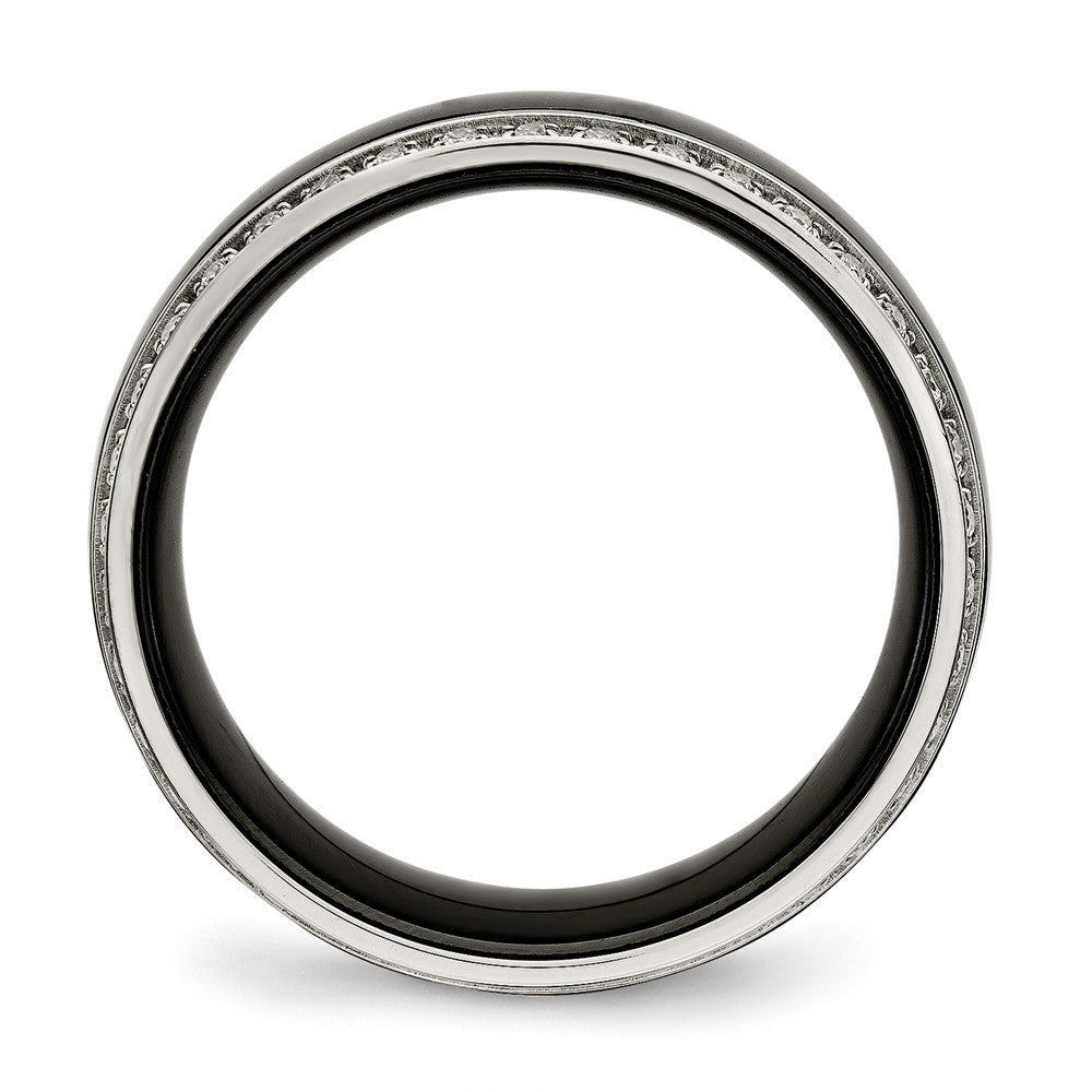 Stainless Steel Polished Black Ceramic Cz Ring (Size 7.5 Only)