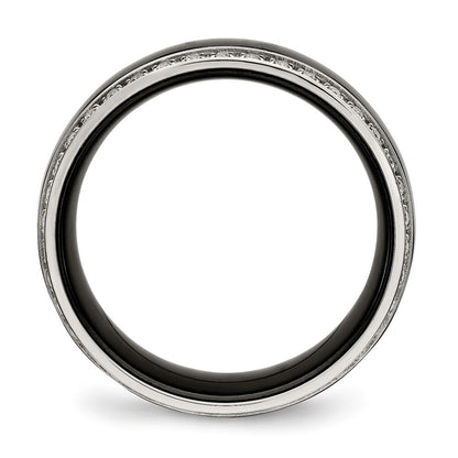 Stainless Steel Polished Black Ceramic Cz Ring (Size 7.5 Only)