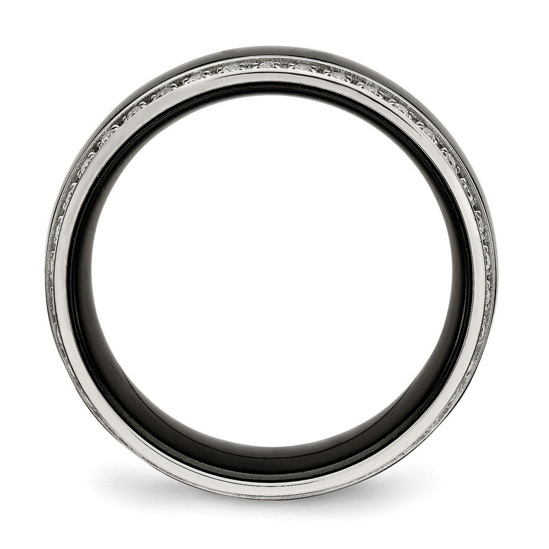 Stainless Steel Polished Black Ceramic Cz Ring (Size 7.5 Only)