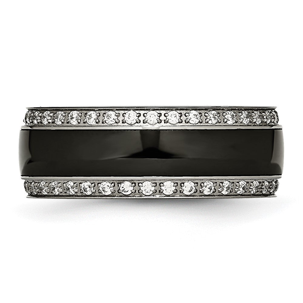 Stainless Steel Polished Black Ceramic Cz Ring (Size 7.5 Only)