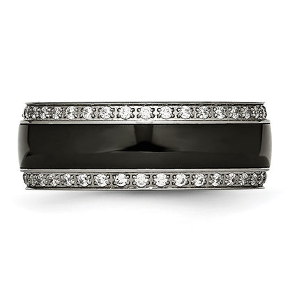 Stainless Steel Polished Black Ceramic Cz Ring (Size 7.5 Only)