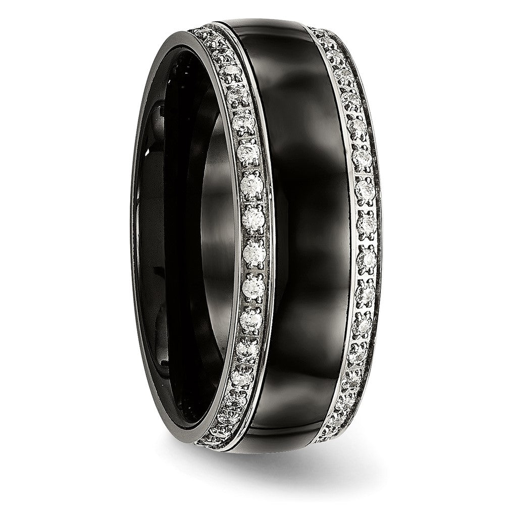 Stainless Steel Polished Black Ceramic Cz Ring (Size 7.5 Only)