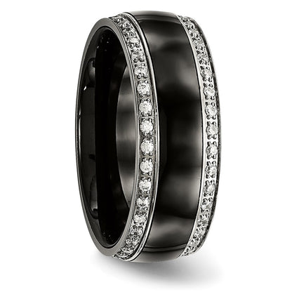Stainless Steel Polished Black Ceramic Cz Ring (Size 7.5 Only)
