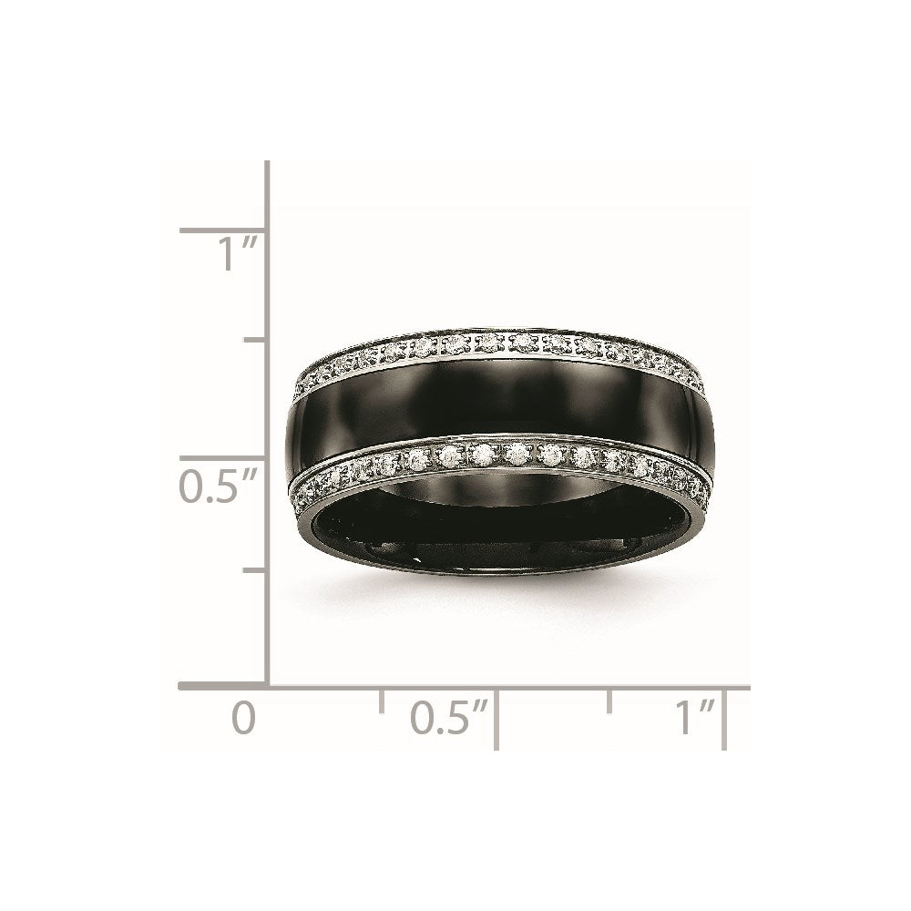 Stainless Steel Polished Black Ceramic Cz Ring (Size 7.5 Only)