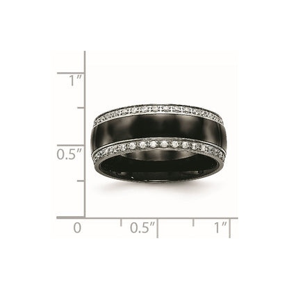 Stainless Steel Polished Black Ceramic Cz Ring (Size 7.5 Only)