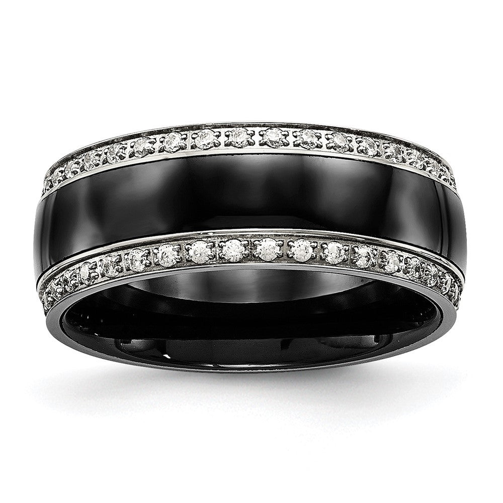 Stainless Steel Polished Black Ceramic Cz Ring (Size 7.5 Only)