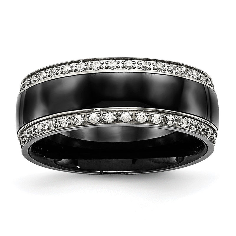 Stainless Steel Polished Black Ceramic Cz Ring (Size 7.5 Only)