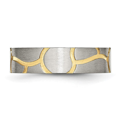 Stainless Steel Brushed Yellow Ip Plated 6mm Grooved Band