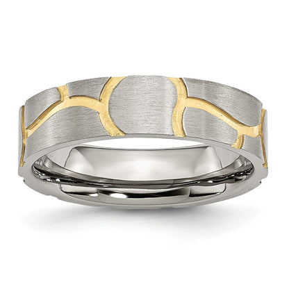Stainless Steel Brushed Yellow Ip Plated 6mm Grooved Band