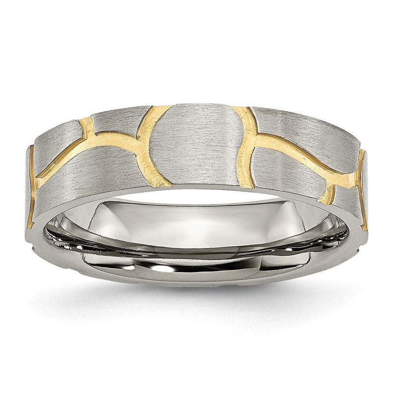 Stainless Steel Brushed Yellow Ip Plated 6mm Grooved Band
