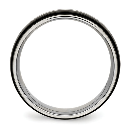Stainless Steel Polished Black Ip Plated 8mm Ridged Edged Band