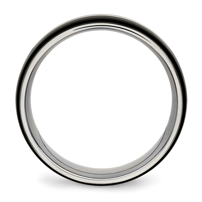 Stainless Steel Polished Black Ip Plated 8mm Ridged Edged Band