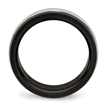 Stainless Steel Polished Black Ip Plated 8mm Grooved Band