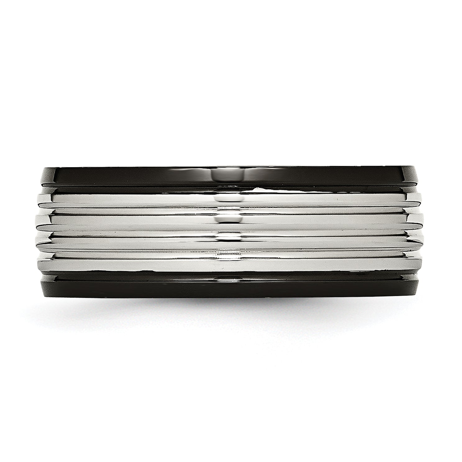 Stainless Steel Polished Black Ip Plated 8mm Grooved Band