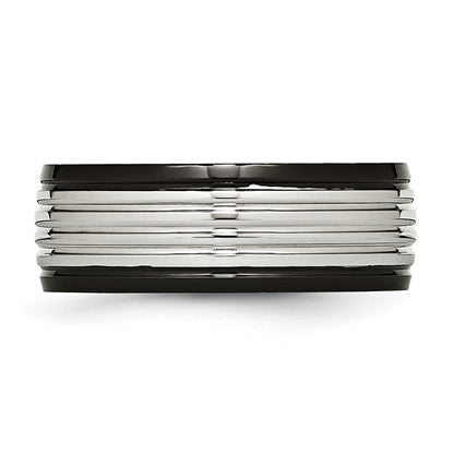 Stainless Steel Polished Black Ip Plated 8mm Grooved Band