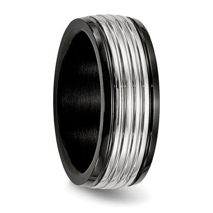 Stainless Steel Polished Black Ip Plated 8mm Grooved Band