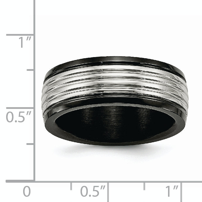 Stainless Steel Polished Black Ip Plated 8mm Grooved Band