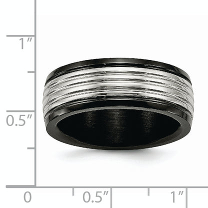 Stainless Steel Polished Black Ip Plated 8mm Grooved Band