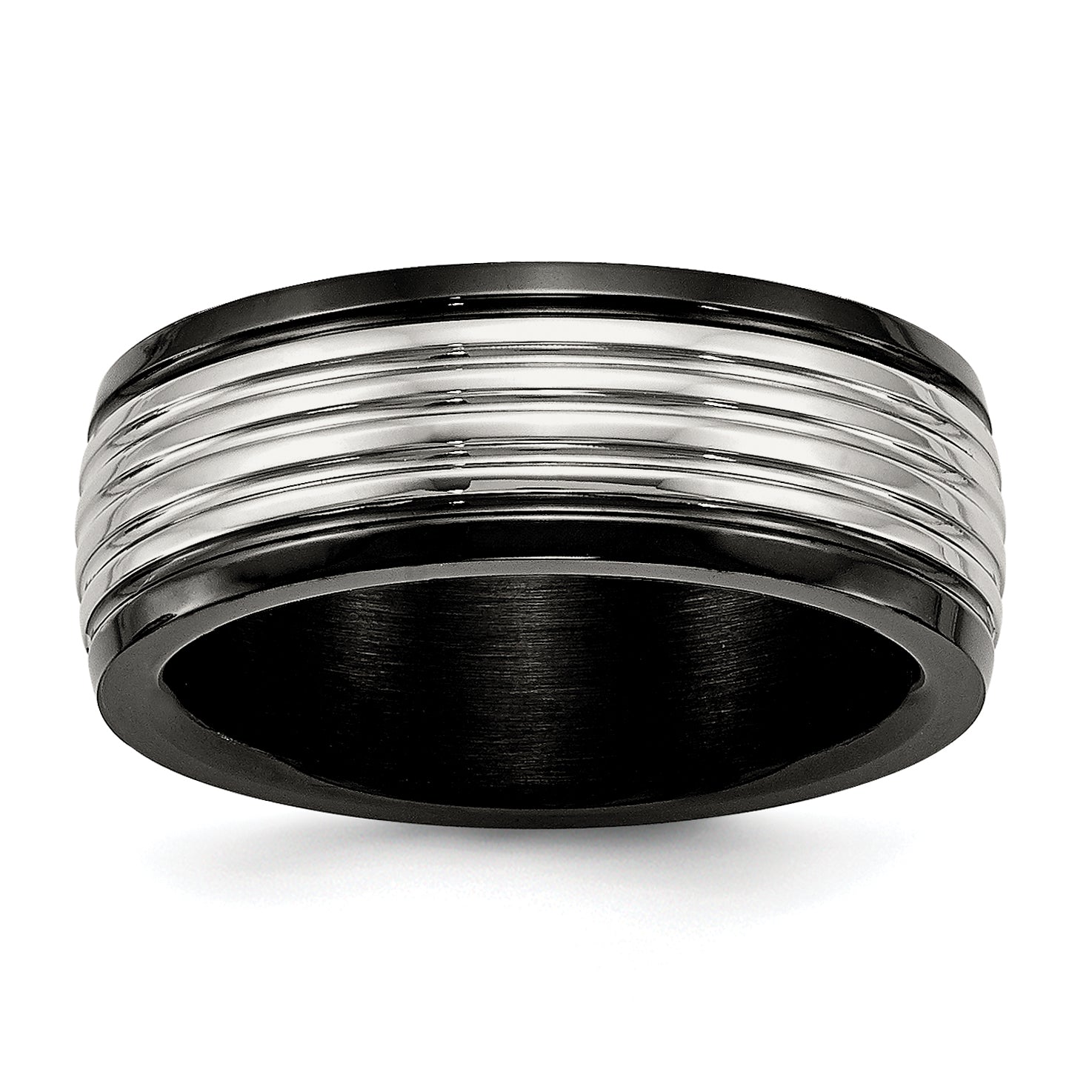 Stainless Steel Polished Black Ip Plated 8mm Grooved Band