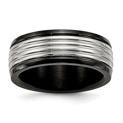 Stainless Steel Polished Black Ip Plated 8mm Grooved Band