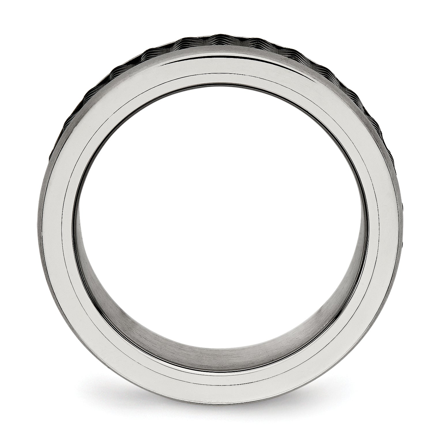 Stainless Steel Polished/Textured Brushed Edges Black Ip Plated Band