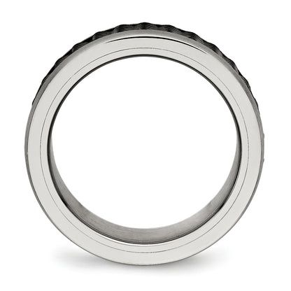 Stainless Steel Polished/Textured Brushed Edges Black Ip Plated Band