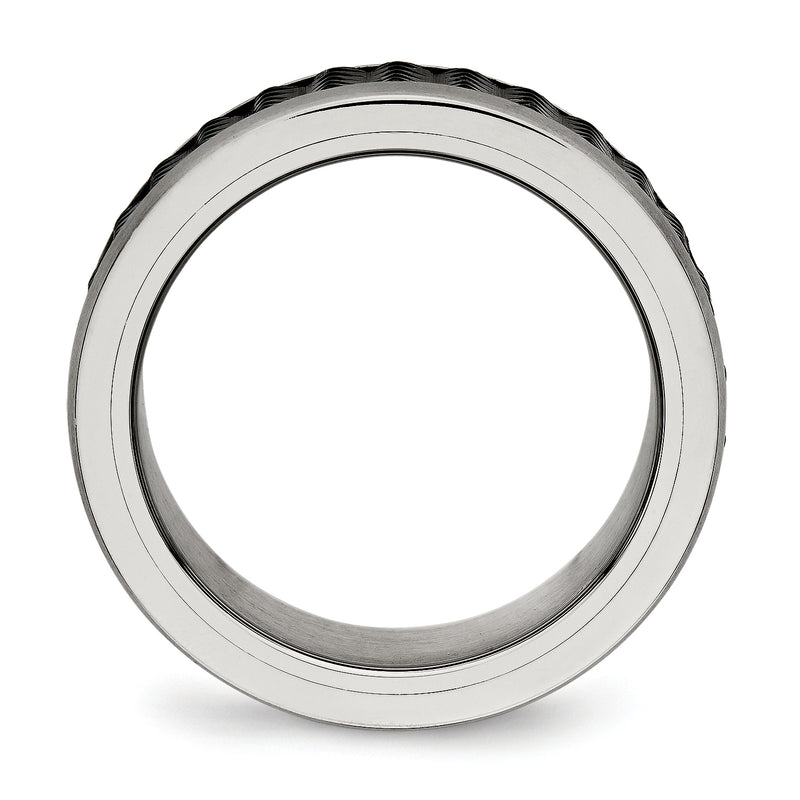 Stainless Steel Polished/Textured Brushed Edges Black Ip Plated Band
