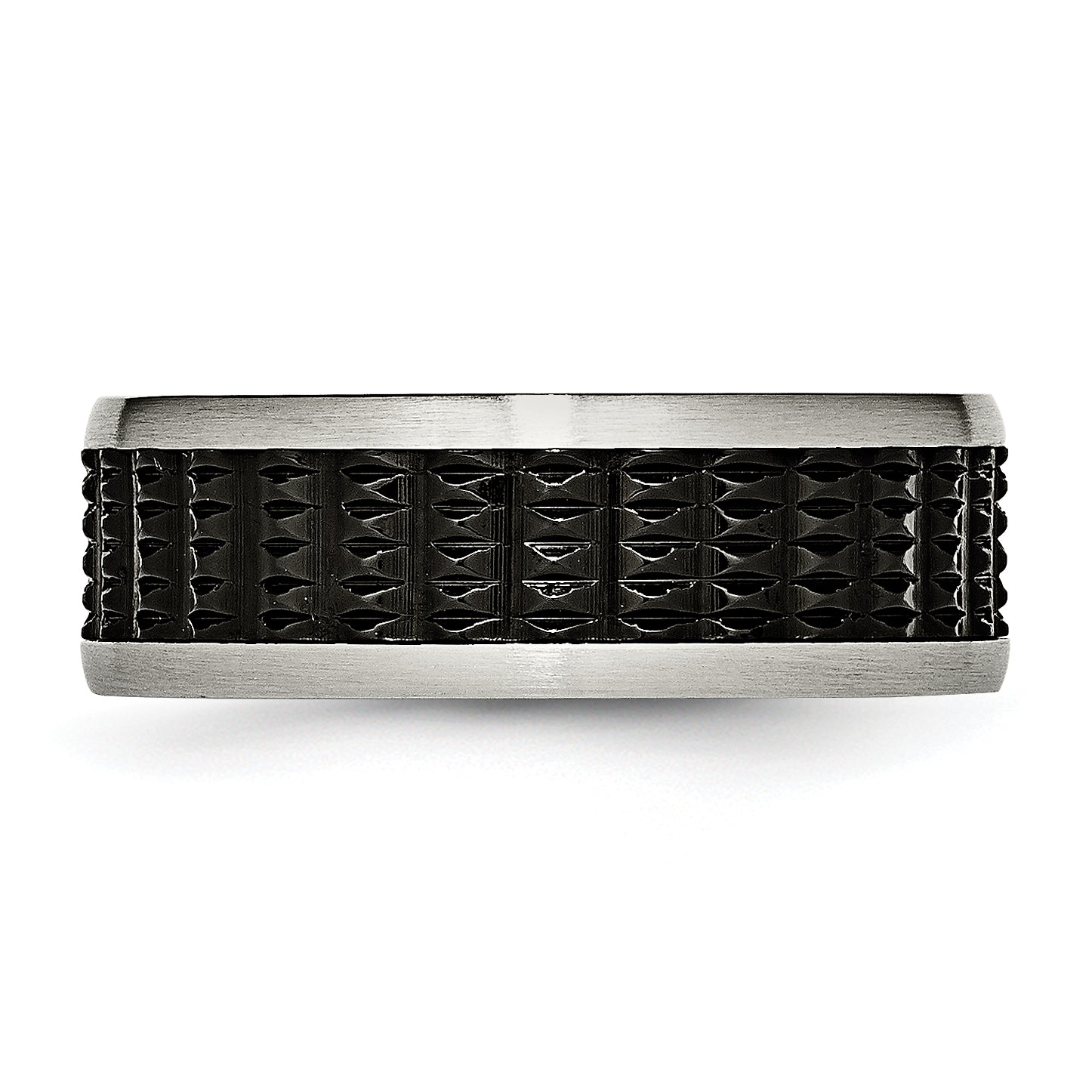 Stainless Steel Polished/Textured Brushed Edges Black Ip Plated Band