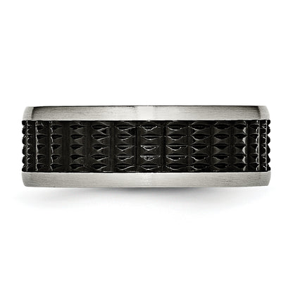 Stainless Steel Polished/Textured Brushed Edges Black Ip Plated Band