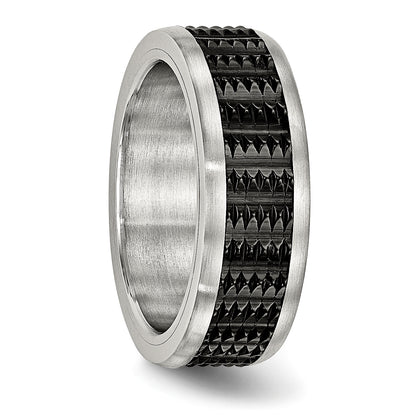 Stainless Steel Polished/Textured Brushed Edges Black Ip Plated Band