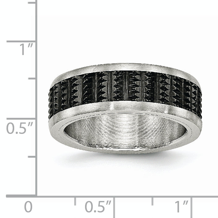 Stainless Steel Polished/Textured Brushed Edges Black Ip Plated Band