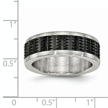 Stainless Steel Polished/Textured Brushed Edges Black Ip Plated Band