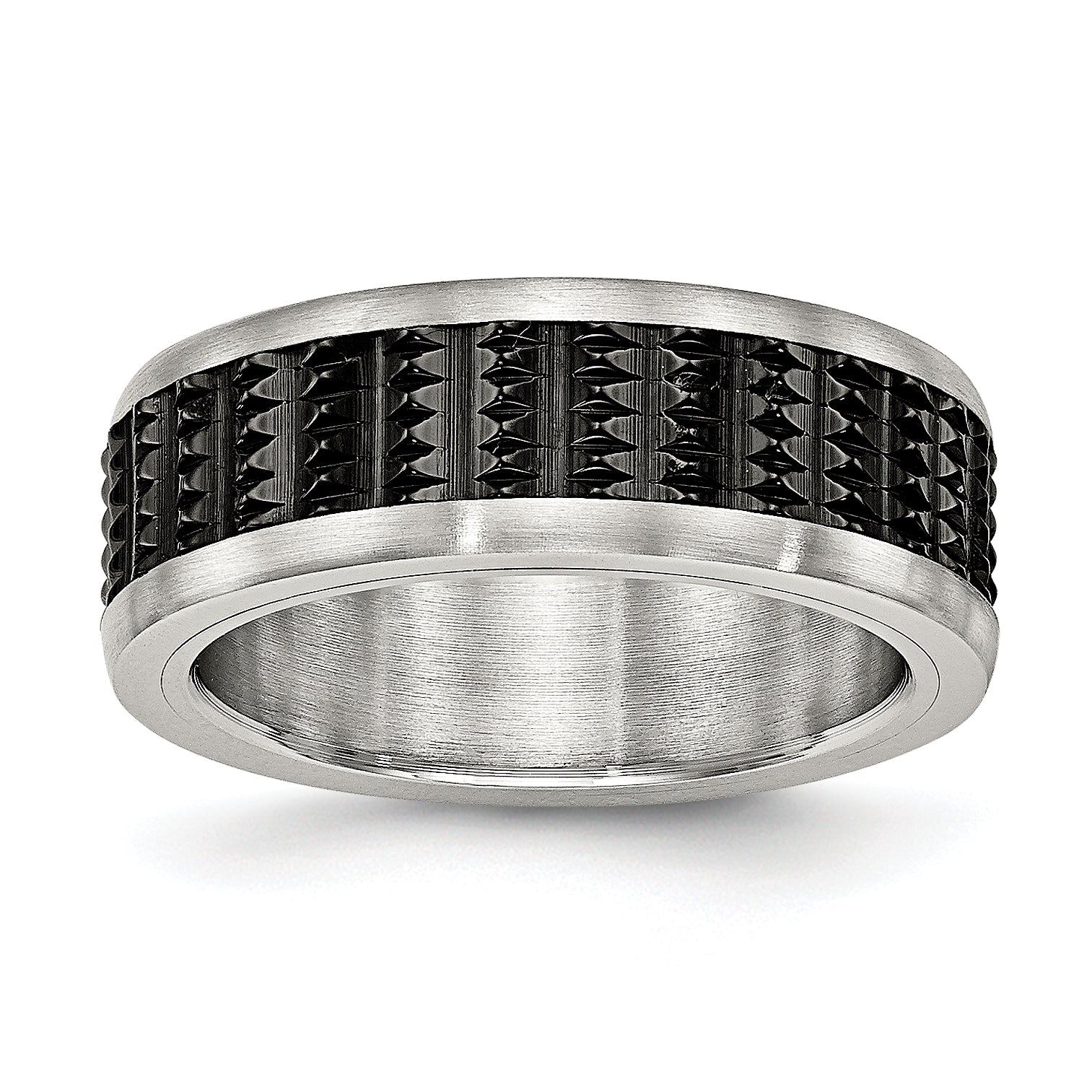 Stainless Steel Polished/Textured Brushed Edges Black Ip Plated Band