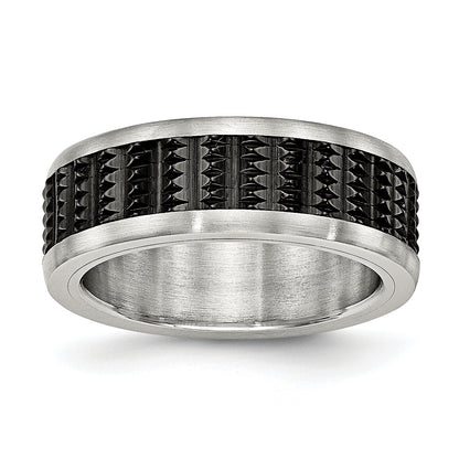 Stainless Steel Polished/Textured Brushed Edges Black Ip Plated Band
