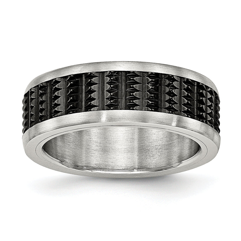Stainless Steel Polished/Textured Brushed Edges Black Ip Plated Band