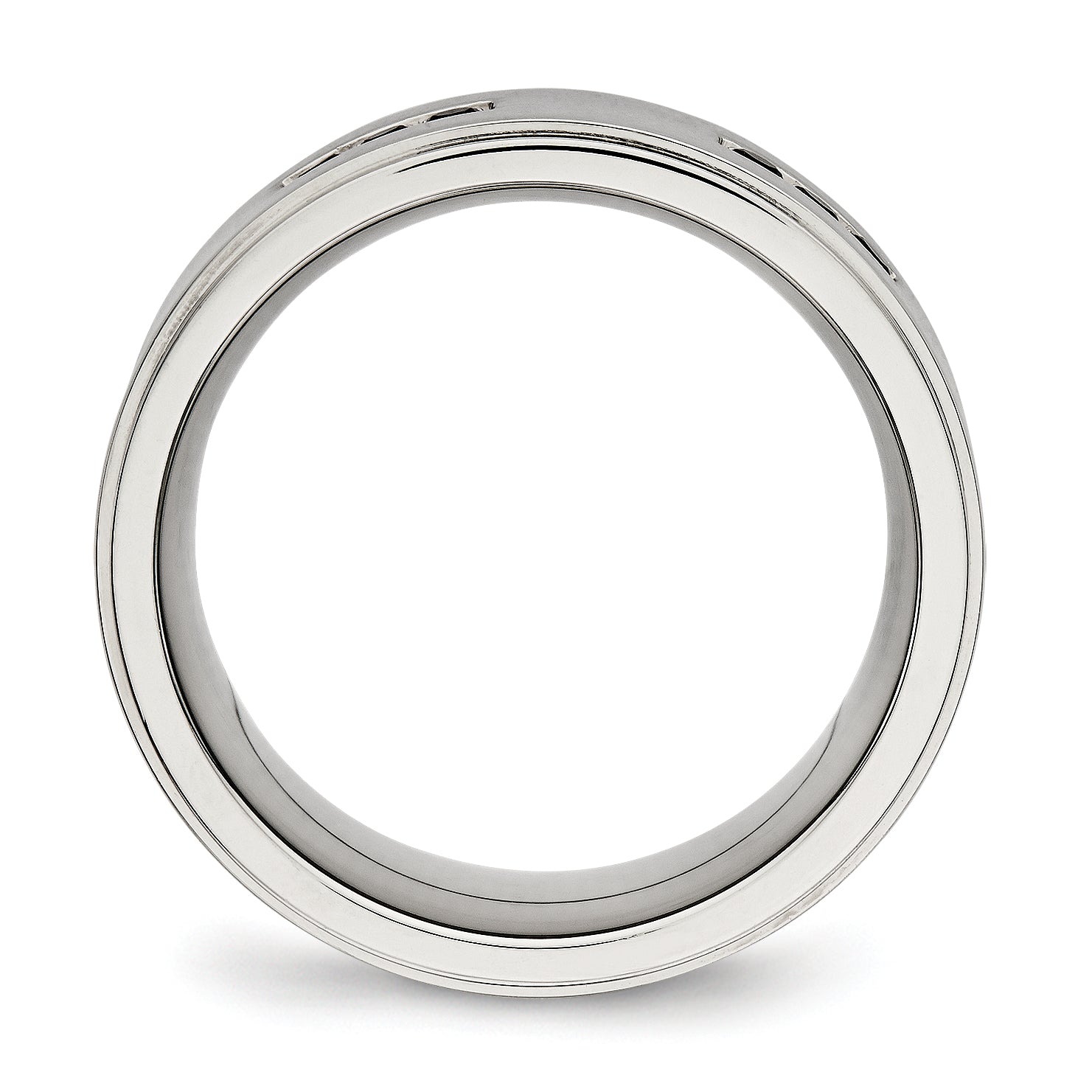 Stainless Steel Polished Black Cz 9mm Ridged Edge Band