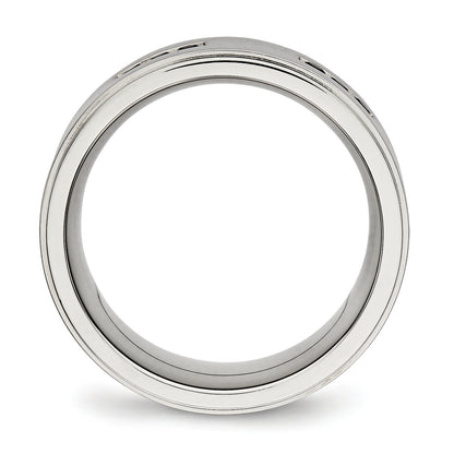 Stainless Steel Polished Black Cz 9mm Ridged Edge Band