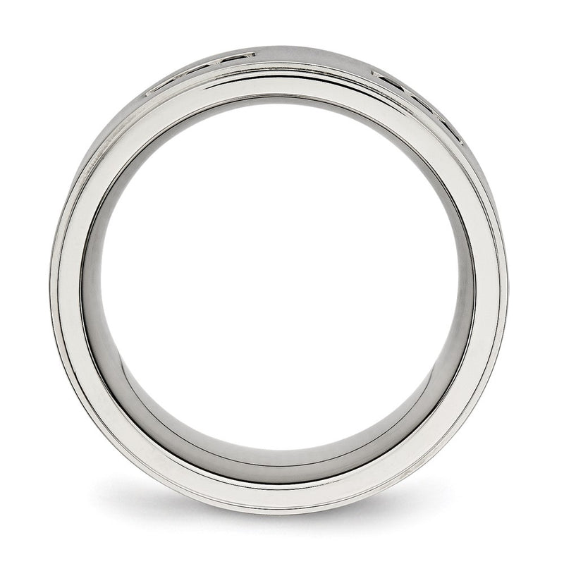 Stainless Steel Polished Black Cz 9mm Ridged Edge Band
