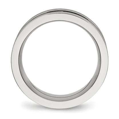 Stainless Steel Brushed And Polished Black Cz 8mm Band