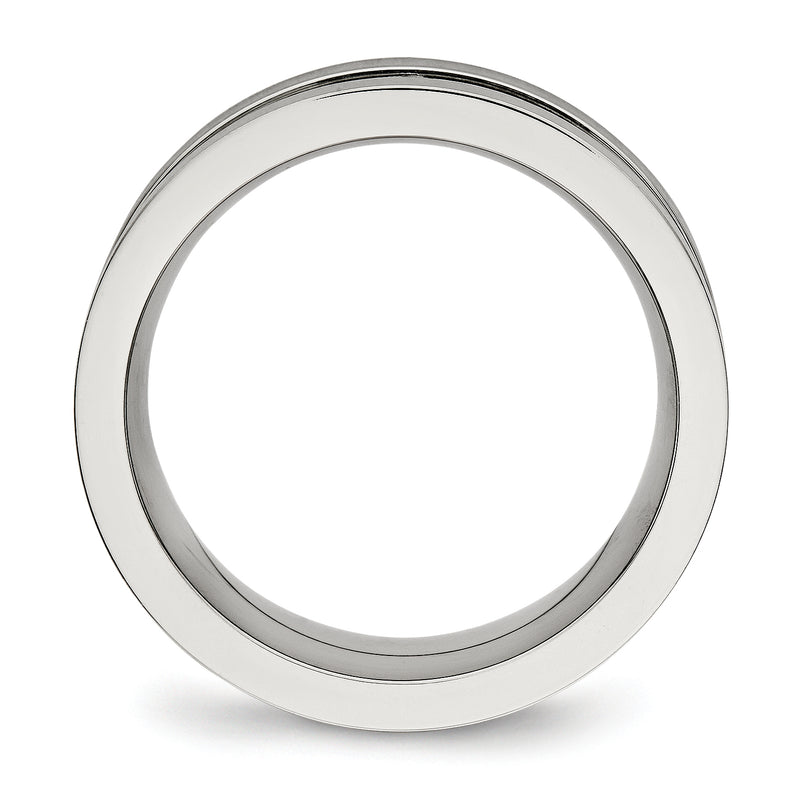 Stainless Steel Brushed And Polished Black Cz 8mm Band