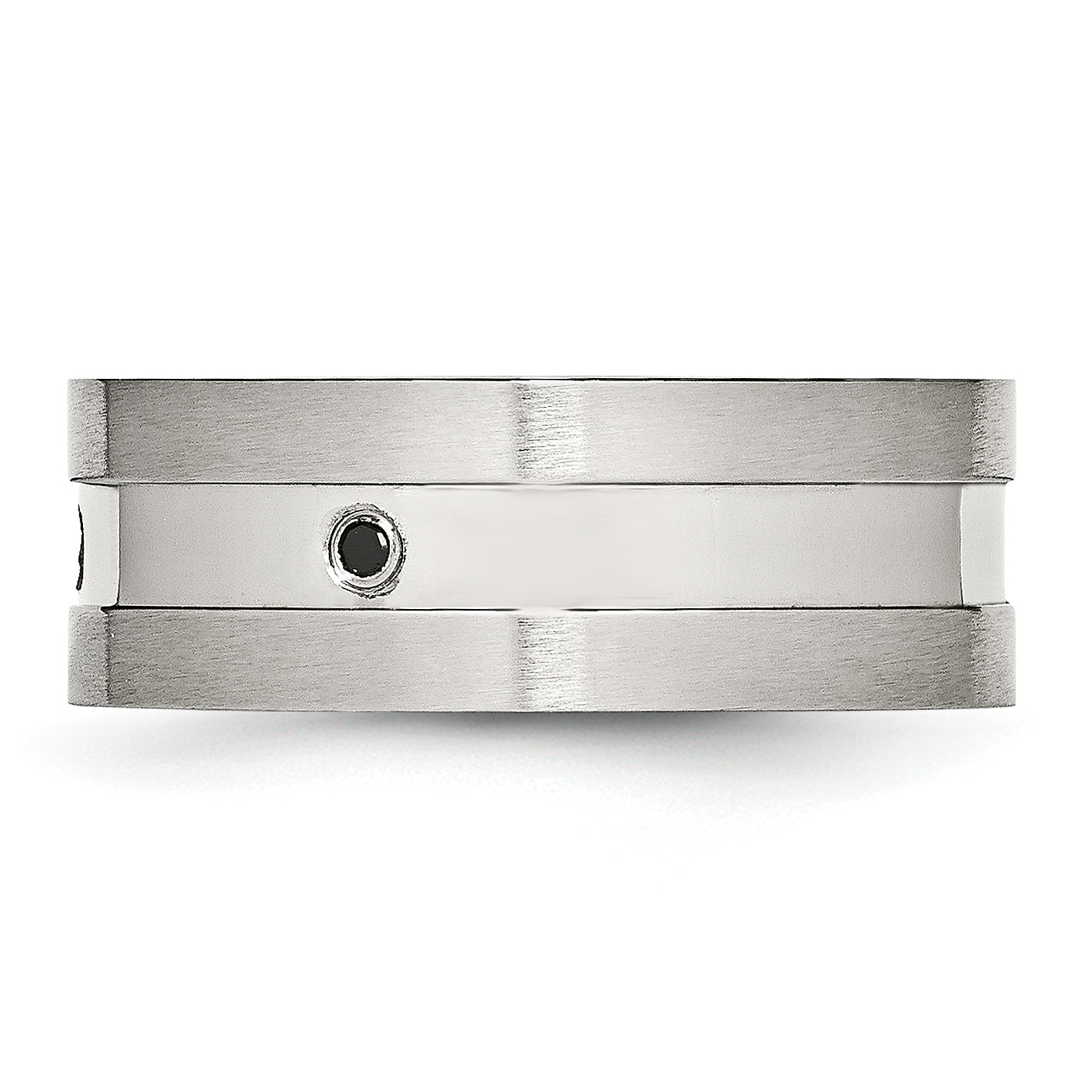 Stainless Steel Brushed And Polished Black Cz 8mm Band