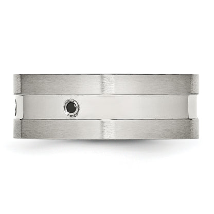 Stainless Steel Brushed And Polished Black Cz 8mm Band