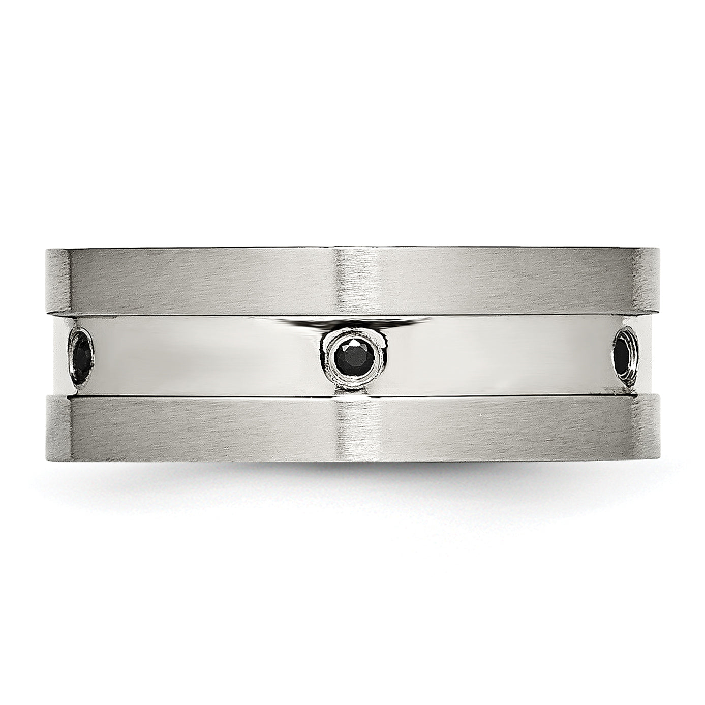 Stainless Steel Brushed And Polished Black Cz 8mm Band