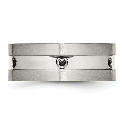 Stainless Steel Brushed And Polished Black Cz 8mm Band