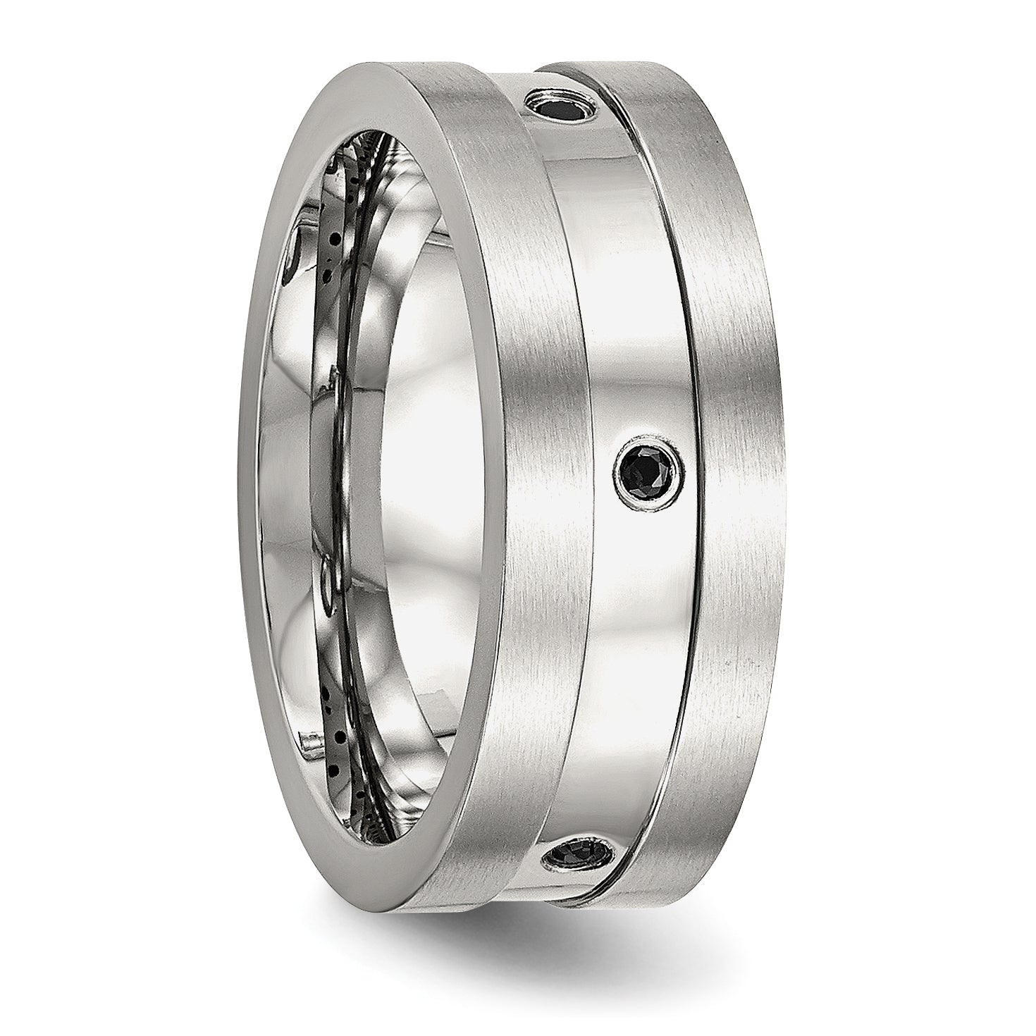 Stainless Steel Brushed And Polished Black Cz 8mm Band