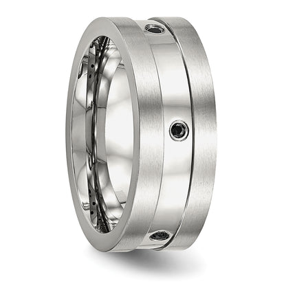 Stainless Steel Brushed And Polished Black Cz 8mm Band